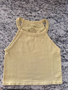 Free People Pale Yellow Cropped Halter Tank